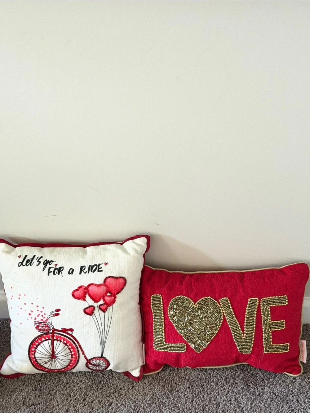 2 Bella Lux embellished Love Heart accent Pillows